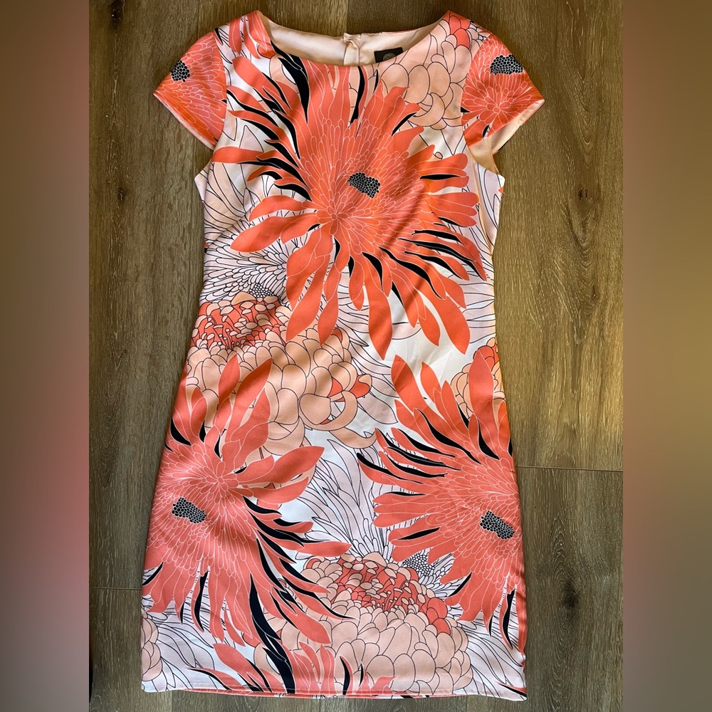NWOT VINCE CAMUTO Short Sleeve Mini Dress - 2 - Knee Length Coral Floral Print